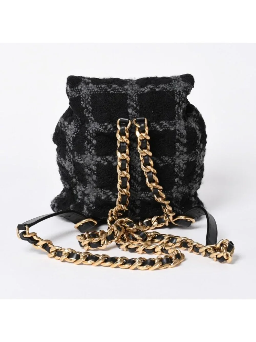 Chanel Tweed Dumas Backpack Base CC Logo Black Gray